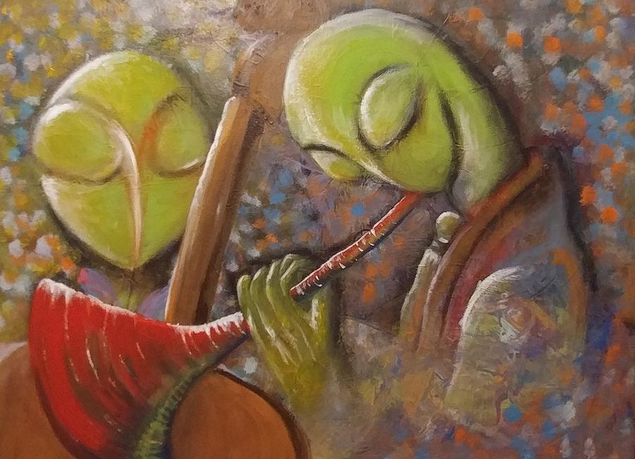 Alien Painting - Green Alien Music by Minimalist Artist
