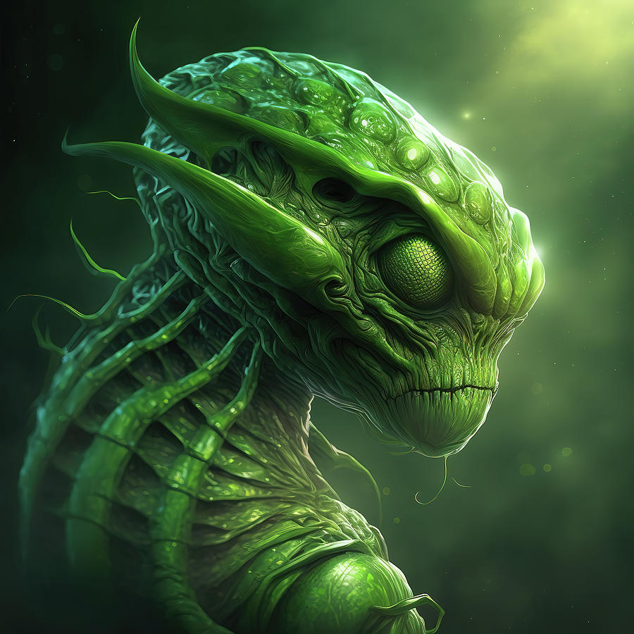 Green Alien Portrait Digital Art by Jim Vallee