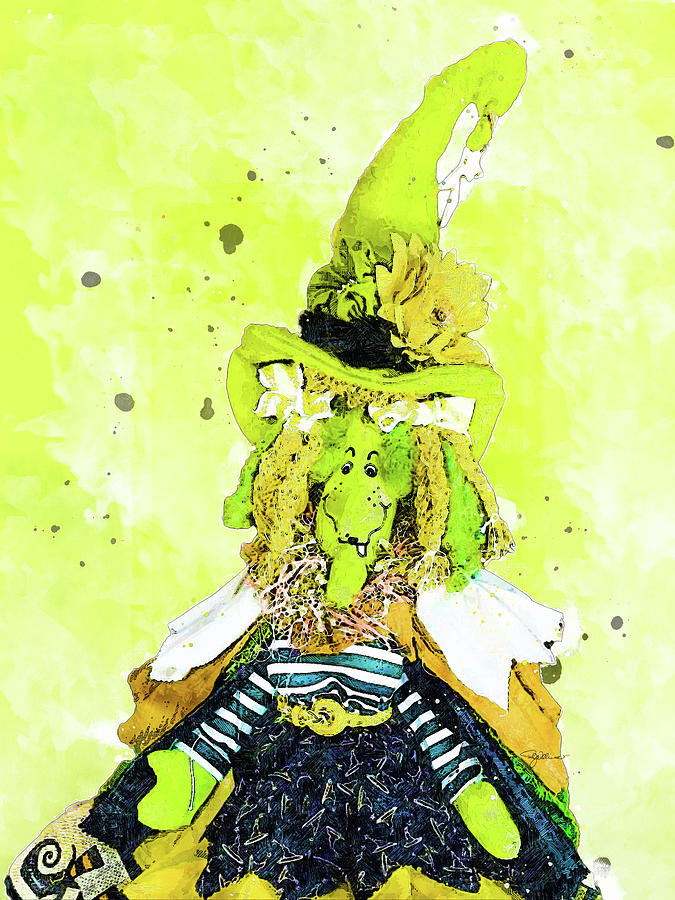 Green and Black Witch Mixed Media by Pamela Williams