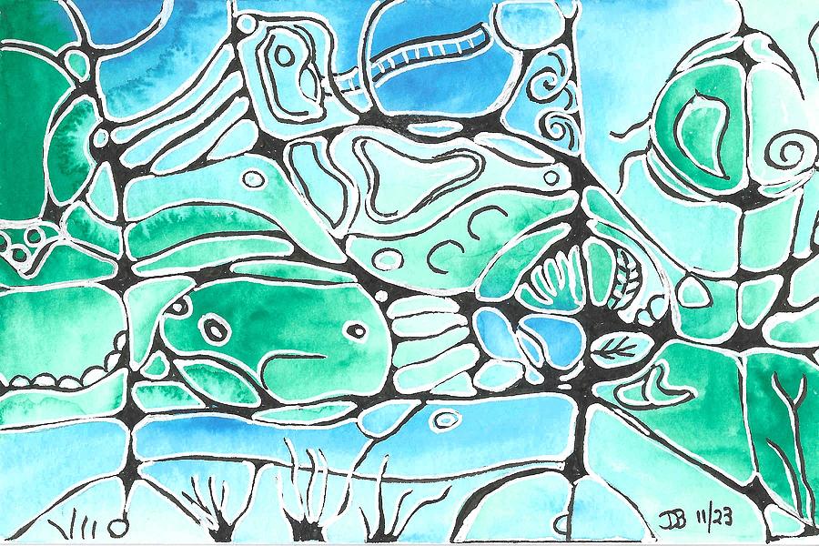 Green And Blue Neurographic Art Painting