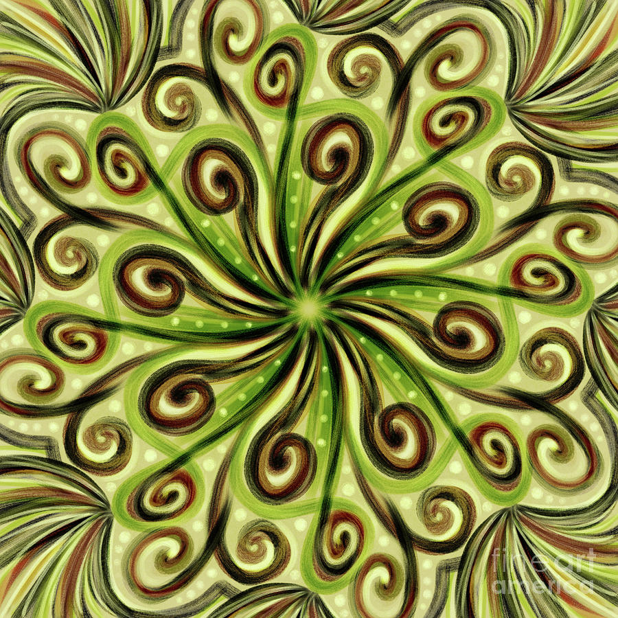 Kaleidoscope Digital Art - Green and Brown Abstract Mandala by LJ Knight
