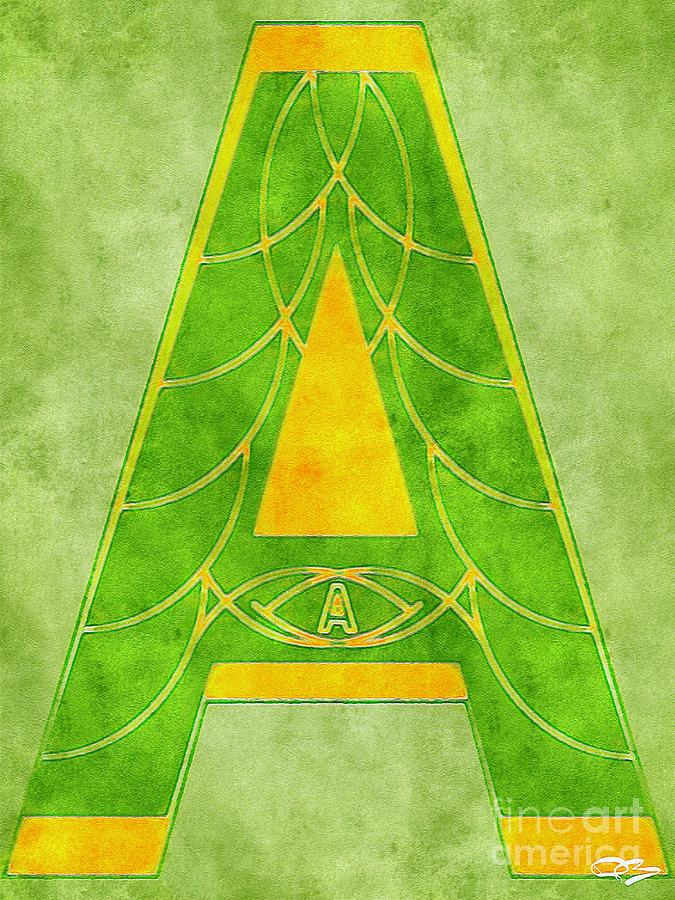 Green And Gold Letter A With An Celtic Curve Design 2 Digital Art