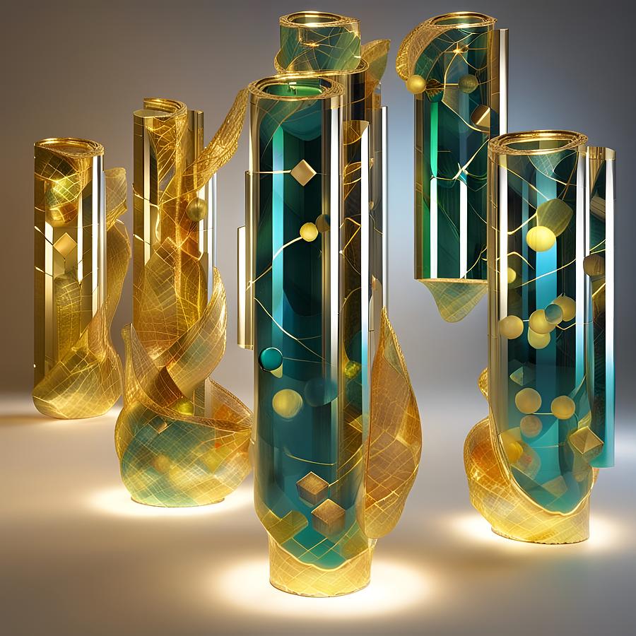 Green and Gold Pillars Digital Art by Judi Suni Hall