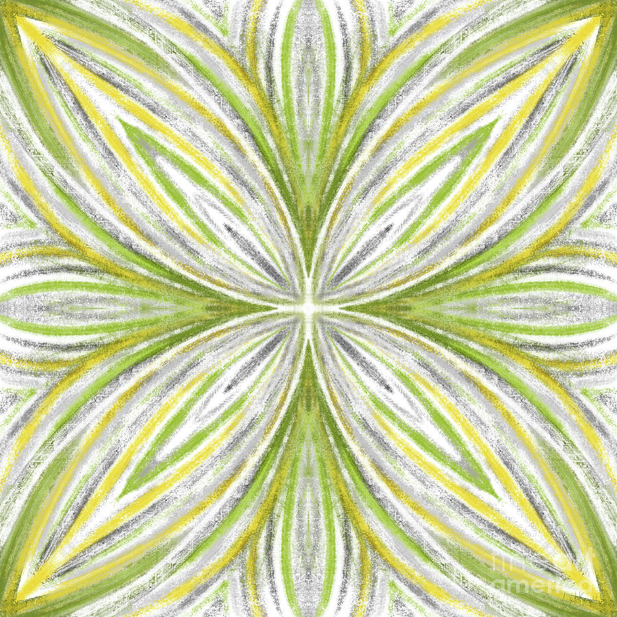 Abstract Digital Art - Green and Grey Pastel Mandala by LJ Knight