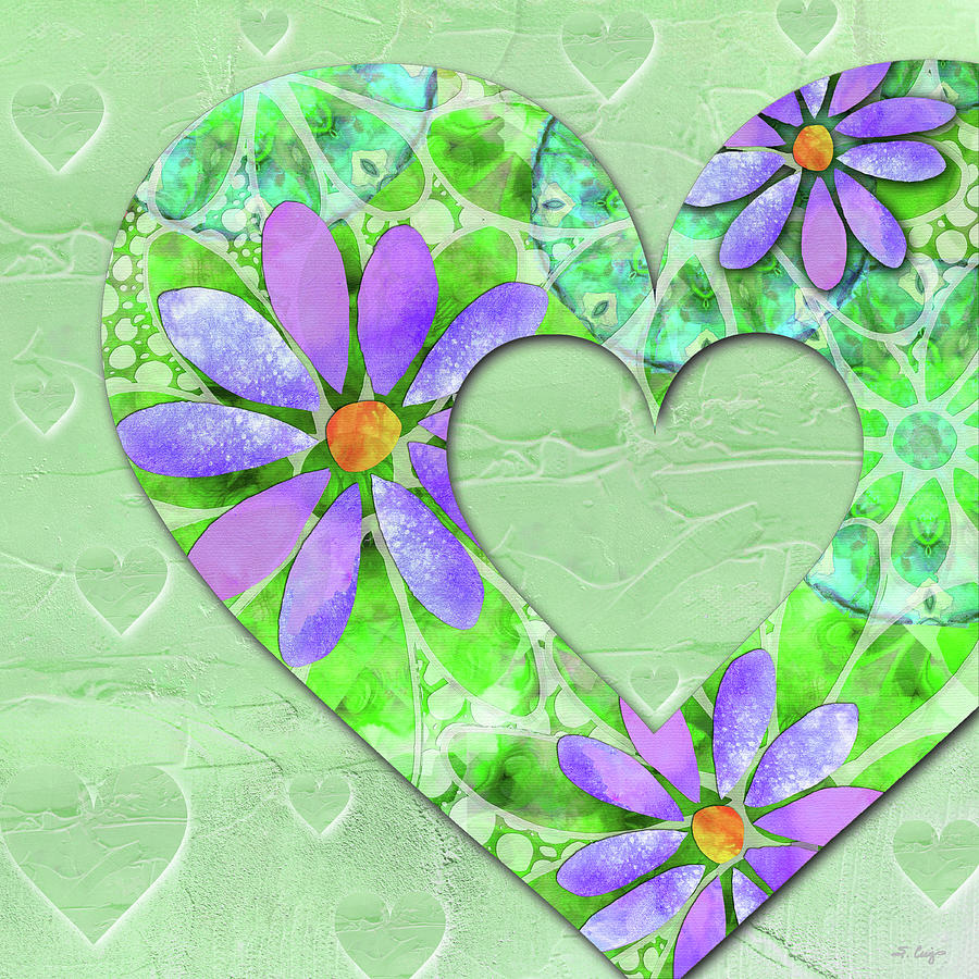 Green And Lavender Dancing Daisies Art Painting by Sharon Cummings