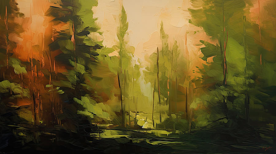 Evergreen Painting - Green and Orange Art  by Lourry Legarde