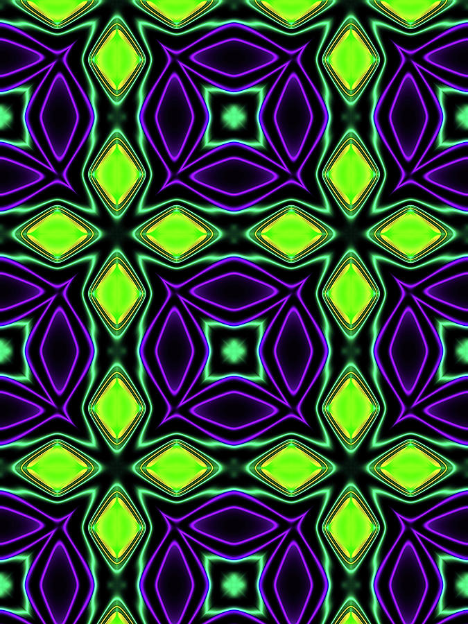 Green and Purple Abstract Neon Patterns Digital Art by Matthias Hauser