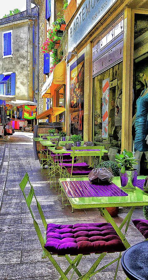 Green and Purple Sidewalk Cafe #2 Photograph by Steve Templeton