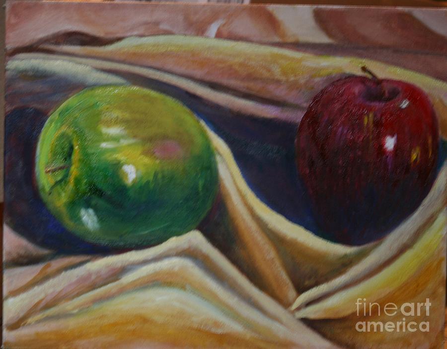 Green and red apple Painting by Lori Moon