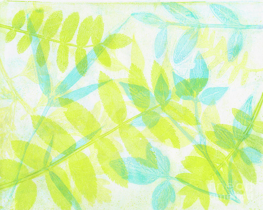 Green and Teal Plant Print Mixed Media by Kristine Anderson