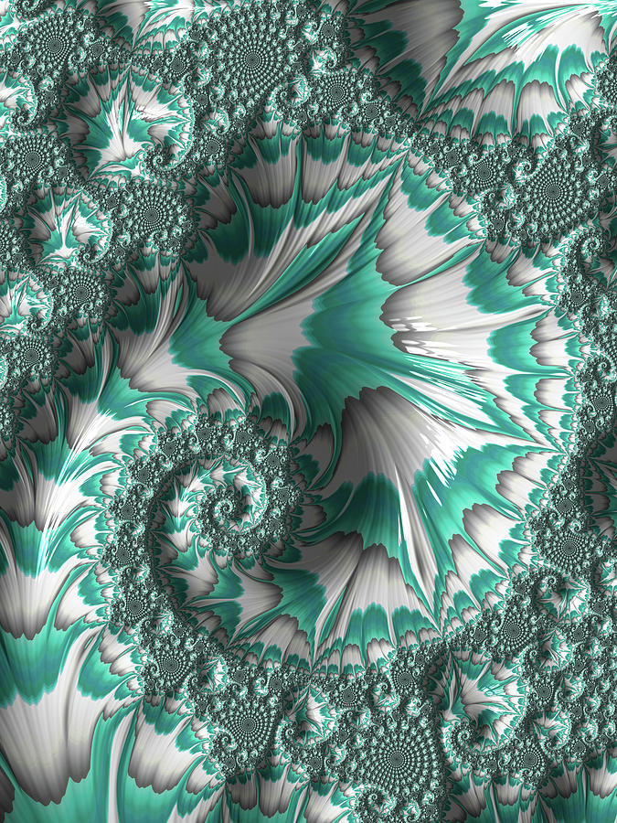 Green and White Fractal Spiral Digital Art by Matthias Hauser