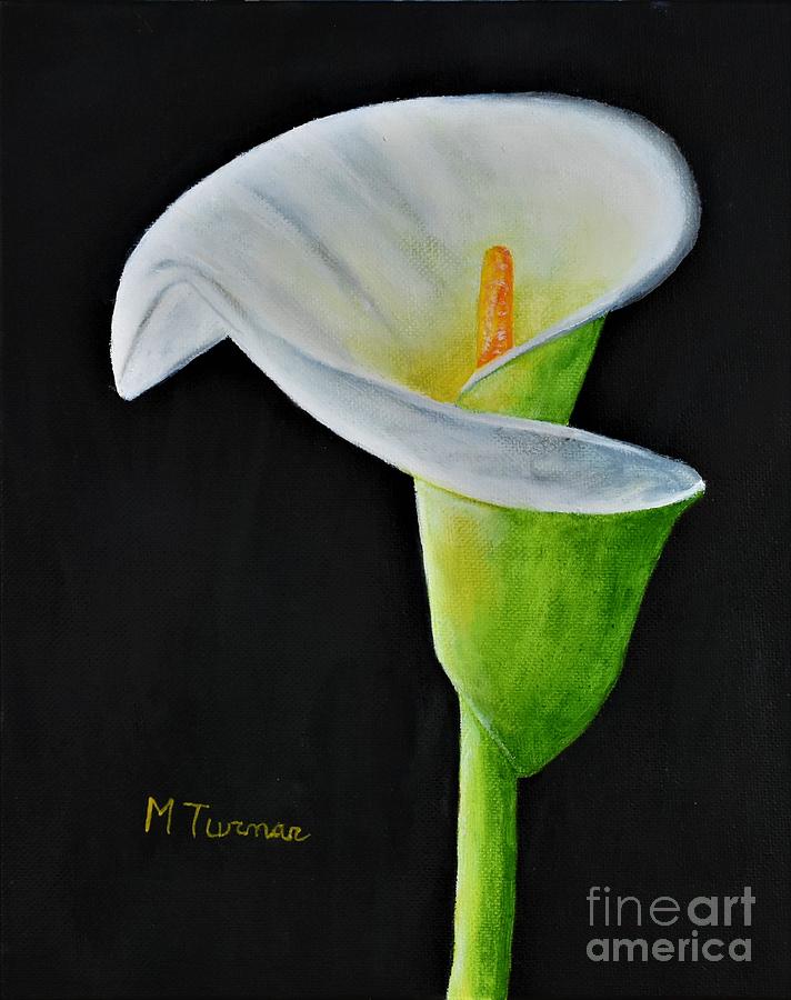 Green and white Lily Painting by Melvin Turner