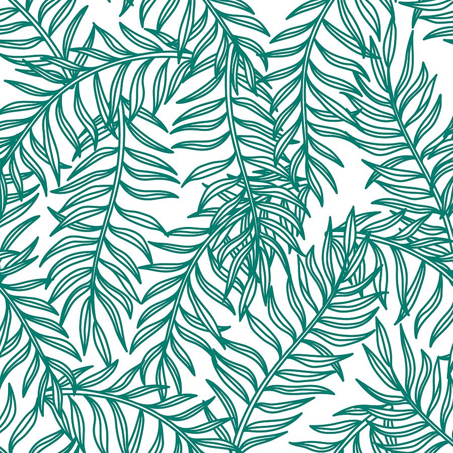 Green And White Palm Leaves Patterns Design Digital Art By Febraio 