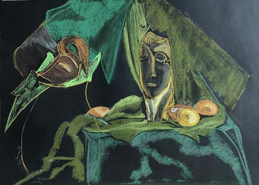Green and wood Pastel by Manuela Constantin