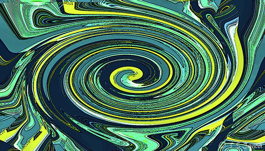 Green and Yellow Twirl Abstract Digital Art by Tom Janca