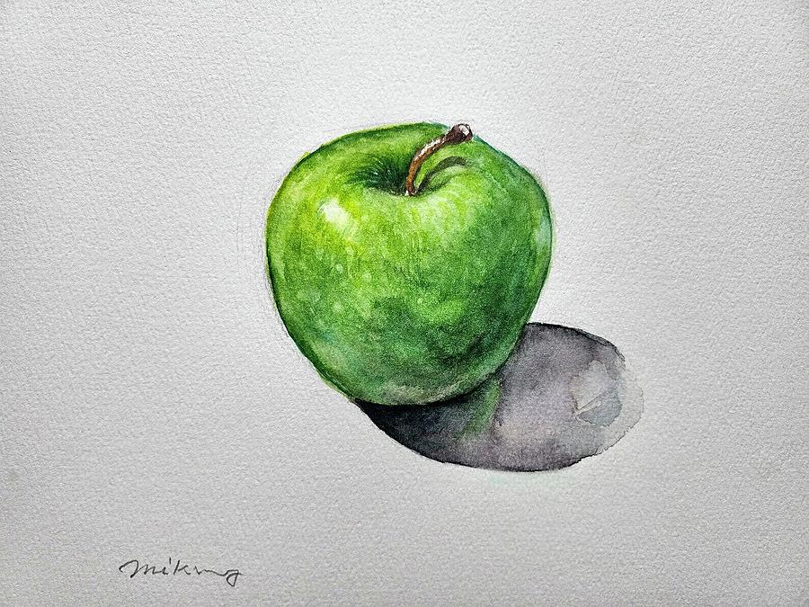 Green Apple Painting by Mikyong Rodgers