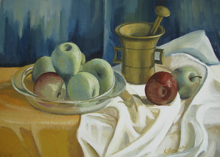 Green apples Painting by Elena Oleniuc