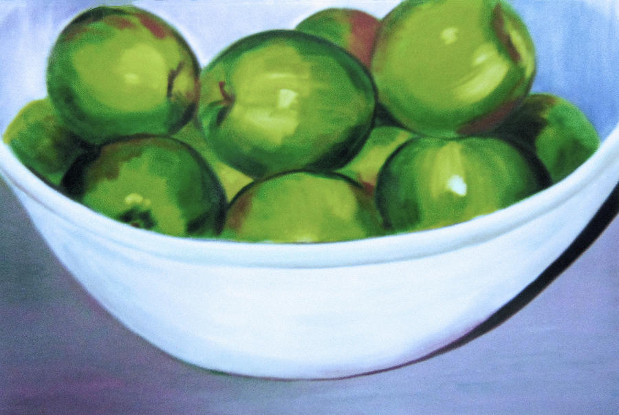 Still Life Painting - Green Apples by Rae Raisbeck