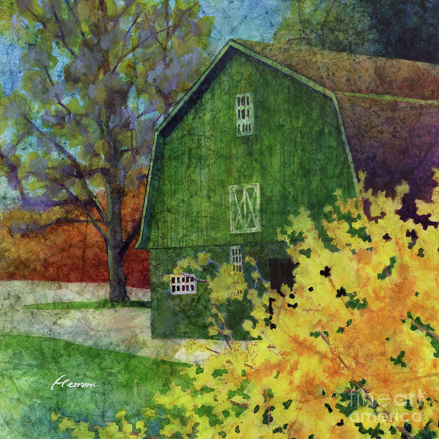 Green Barn - Forsythia Painting