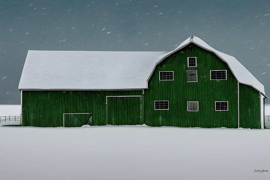 Green Barn in the Winter Digital Art by Cindys Creative Corner