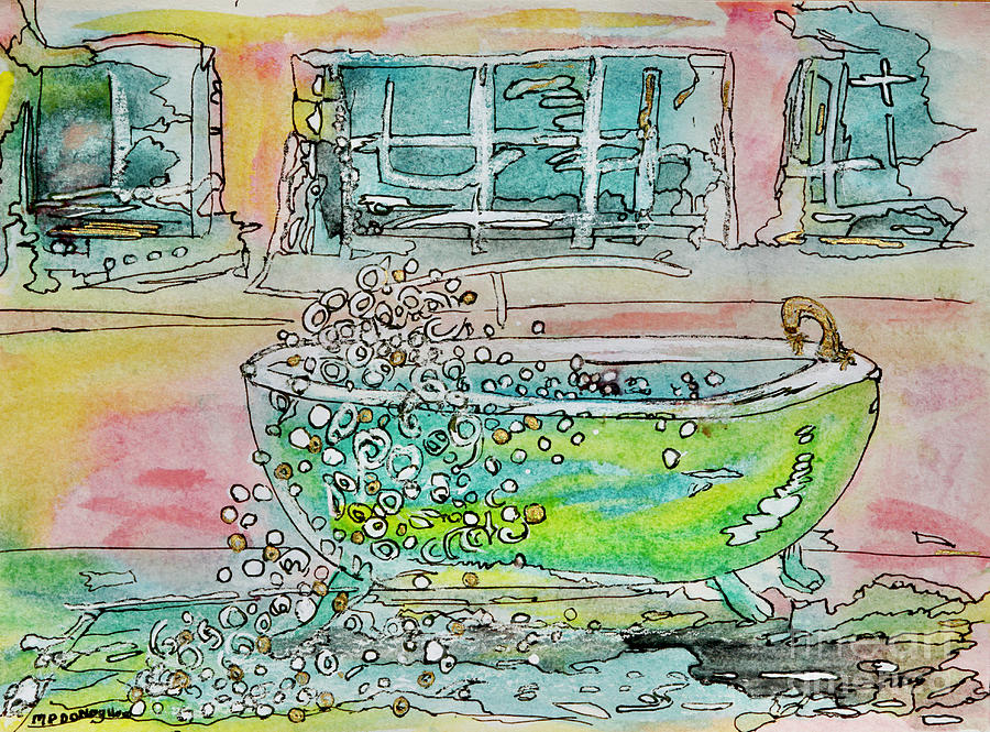 Green Bathtub- Bubblebath- painting Painting by Patty Donoghue