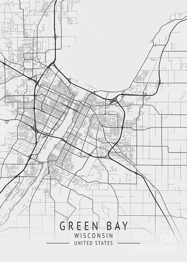 Green Bay - Wisconsin US Gray City Map Digital Art by Tien Stencil ...