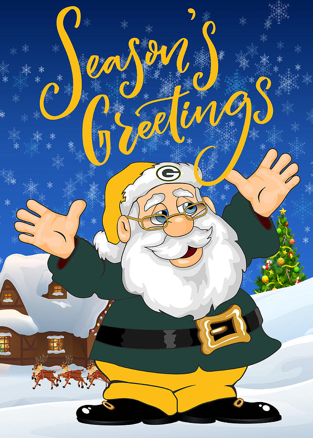 Green Bay Packers Touchdown Santa Claus Christmas Cards 1 by Joe Hamilton