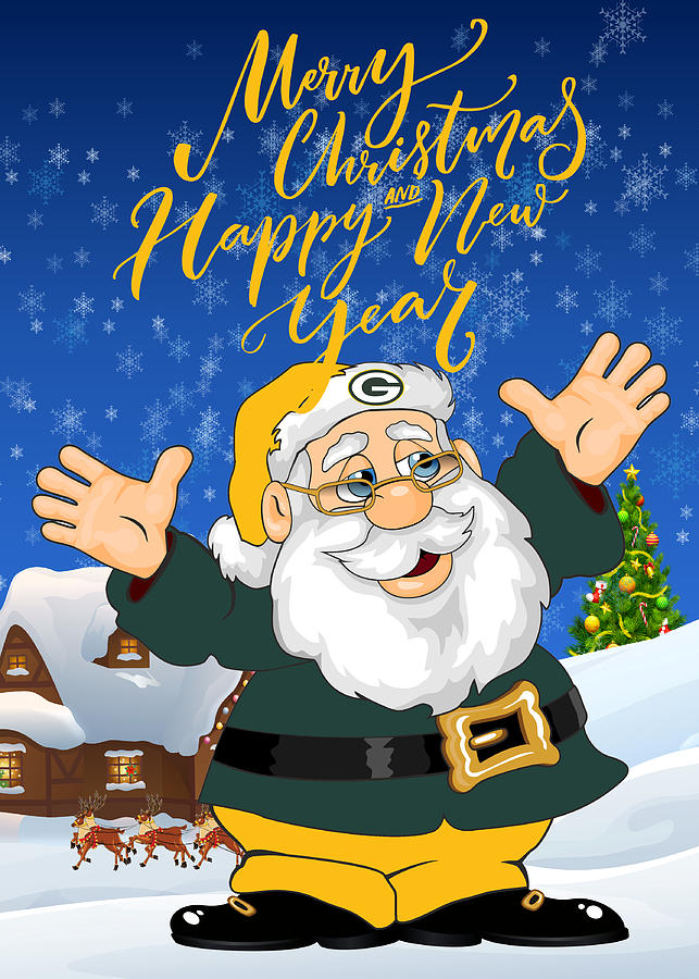 Green Bay Packers Touchdown Santa Claus Christmas Cards 2 by Joe Hamilton