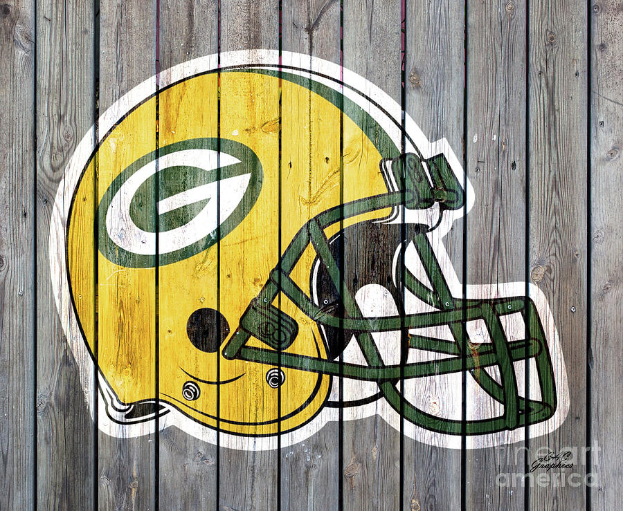 Green Bay Packers Wood Helmet Digital Art by CAC Graphics