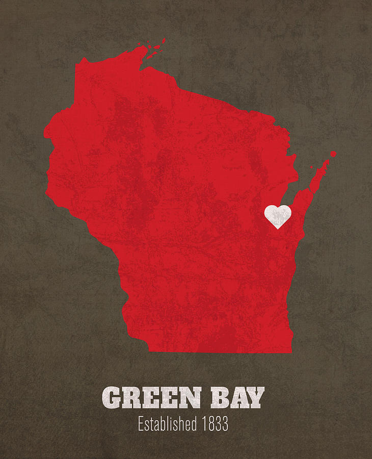 University Of Wisconsin Mixed Media - Green Bay Wisconsin City Map Founded 1833 University of Wisconsin Color Palette by Design Turnpike
