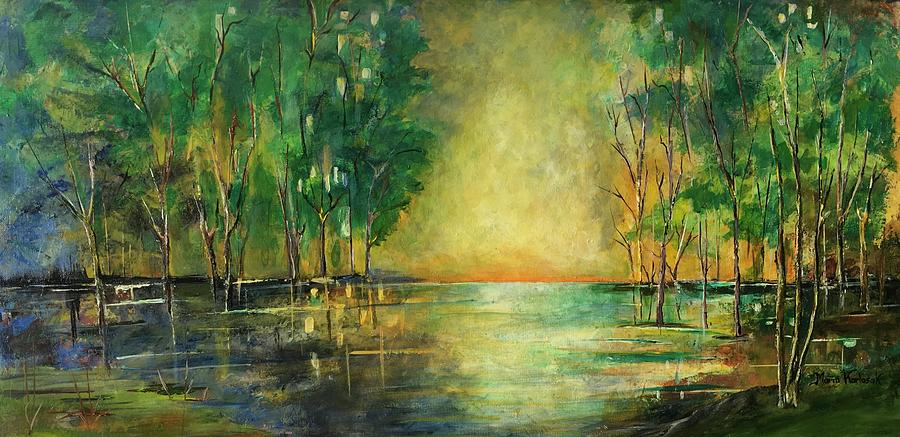 Green Bayou Painting by Maria Karlosak
