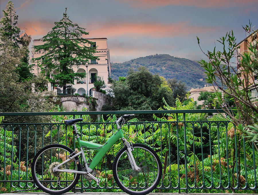 Green Bicycle on Sorrento Patio Photograph by Darryl Brooks