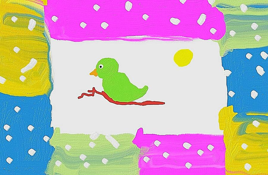 Green Bird and a Colorful Frame Digital Art by SarahJo Hawes