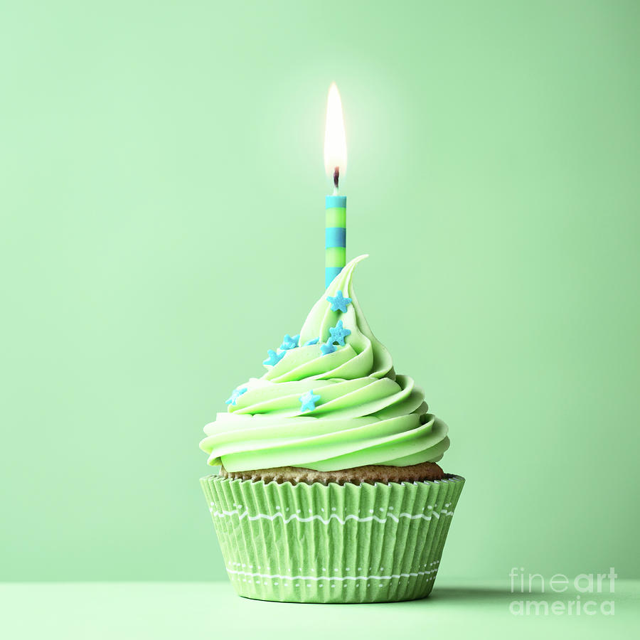 Green birthday cupcake Photograph by Ruth Black - Fine Art America