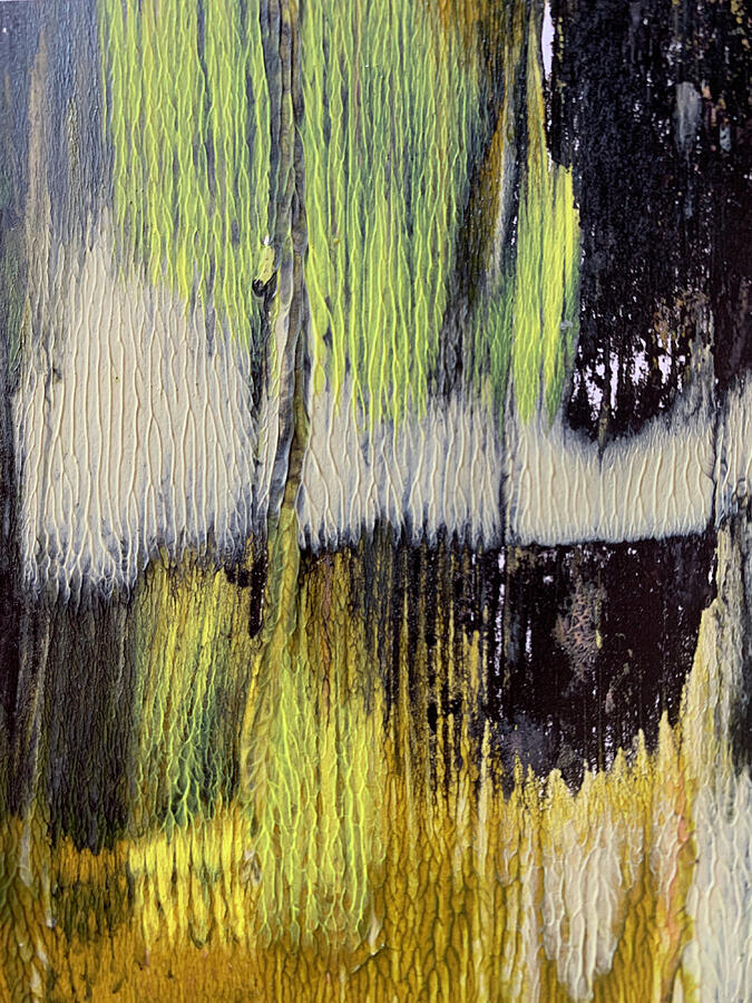 Green Black Yellow Gold White Abstract Painting by Lorena Cassady