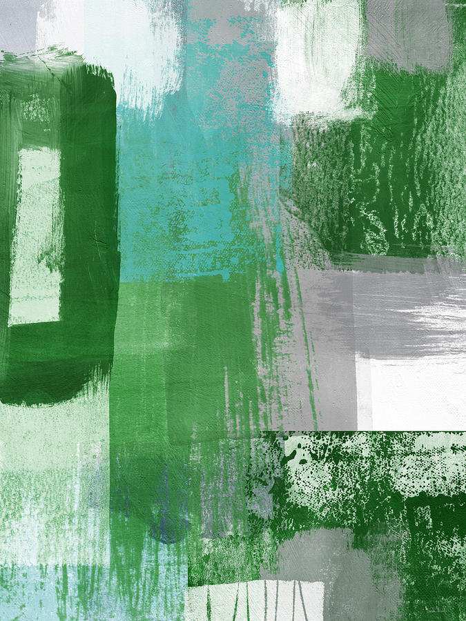 Green, Blue and Gray Abstract 2- Art by Linda Woods Mixed Media by Linda Woods