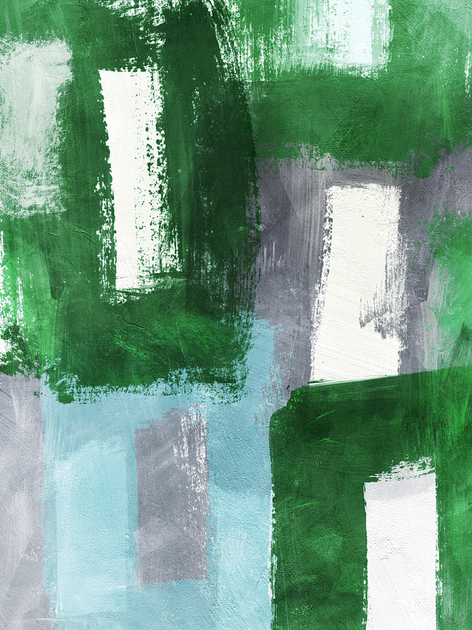 Green, Blue and Gray Abstract- Art by Linda Woods Mixed Media by Linda Woods