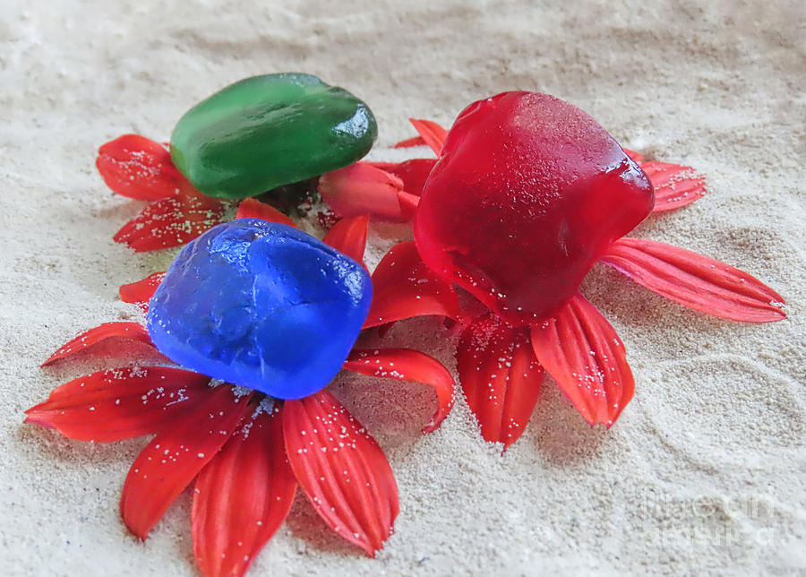Green blue and red sea glass Photograph by Janice Drew