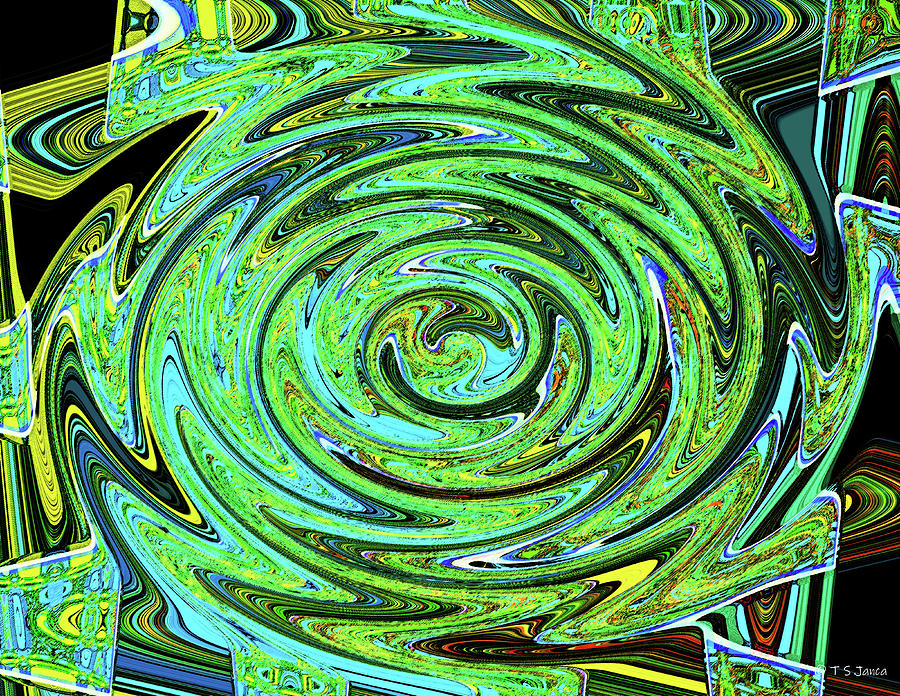 Green Blue Yellow Oval Abstract Digital Art by Tom Janca
