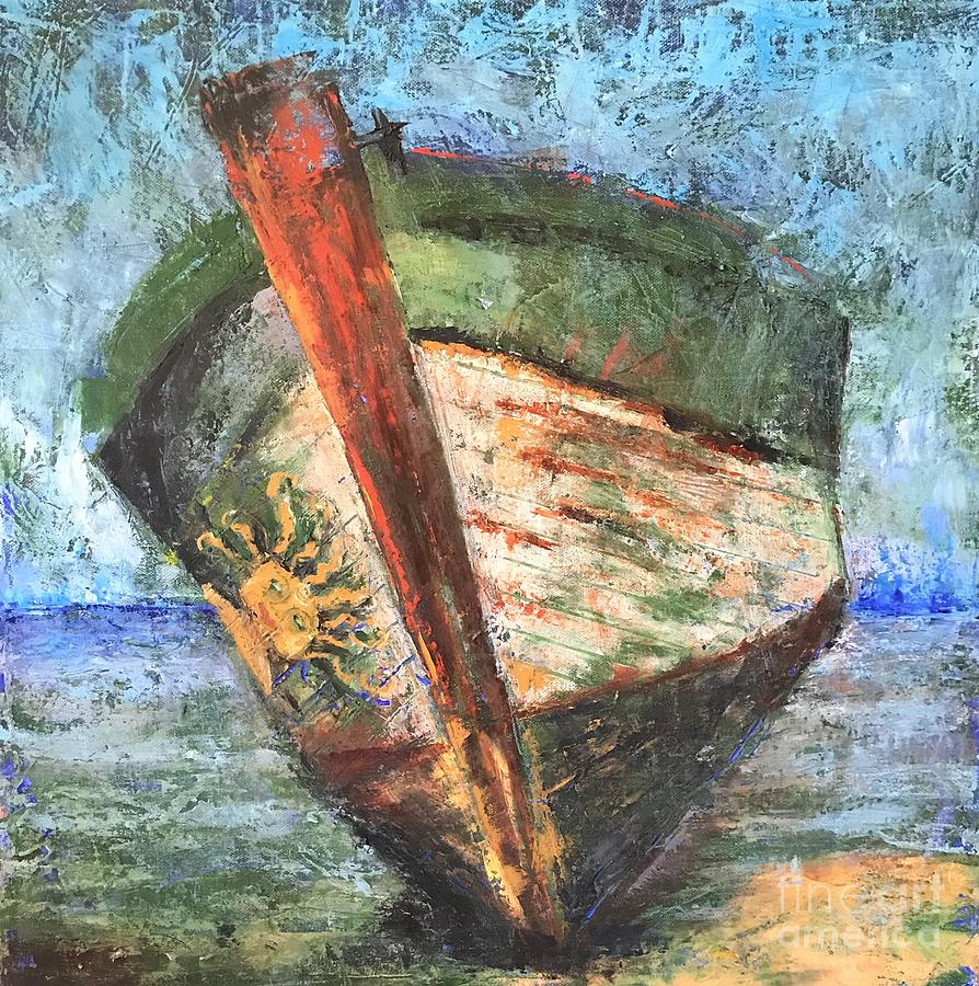 Green Boat Painting by Patricia Caldwell