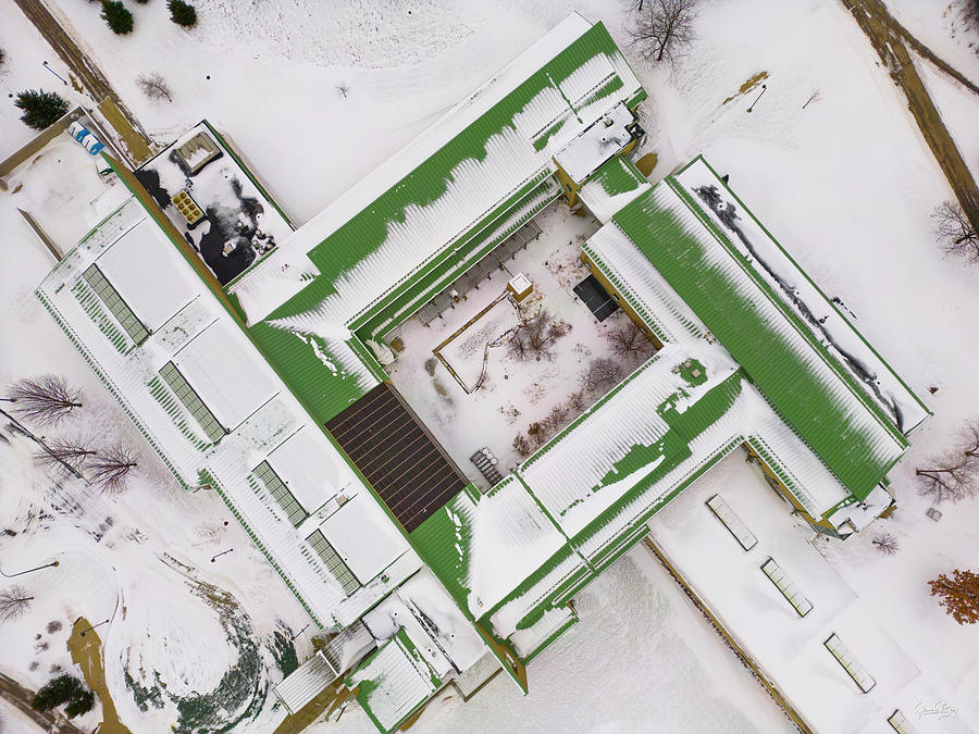Architecture Photograph - Green building in the snow by James Brey