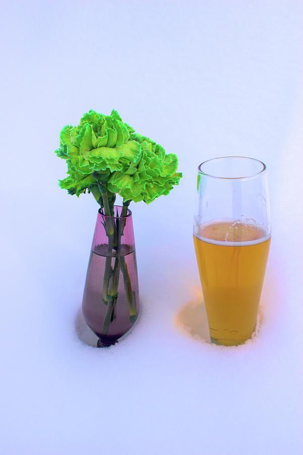 Green Carnations And Beer Photograph