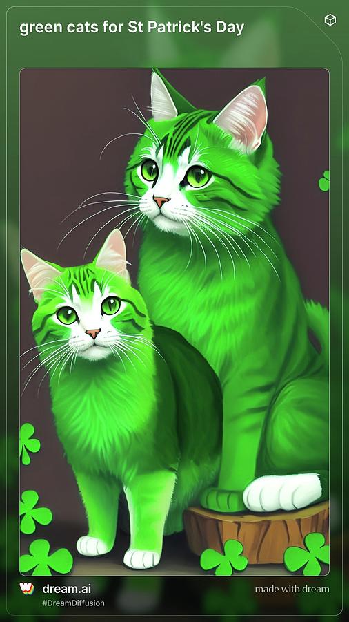 Green Cats For St. Pats Digital Art by Denise F Fulmer