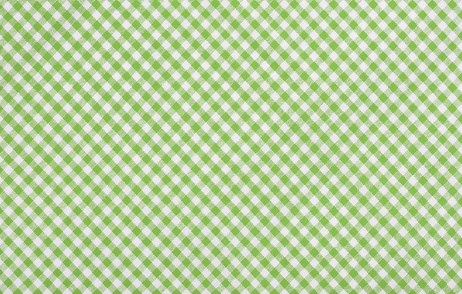 Green Checkered Fabric Closeup, Tablecloth Texture Photograph