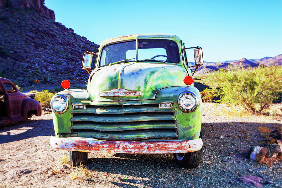 Green Classic Chevrolet truck on Route 66 Arizona Photograph by Tatiana Travelways