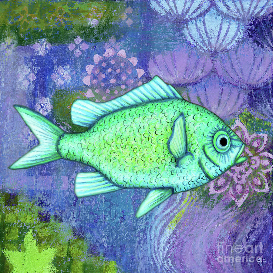 Green Damselfish Waterscape Painting by Amy E Fraser