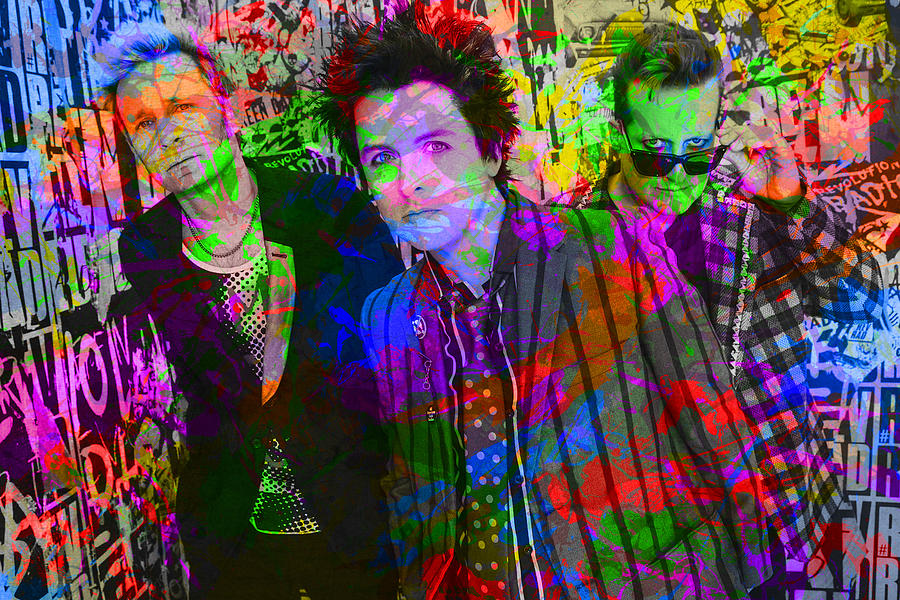 Green Day Mixed Media - Green Day Band Paint Splatters Portrait by Design Turnpike