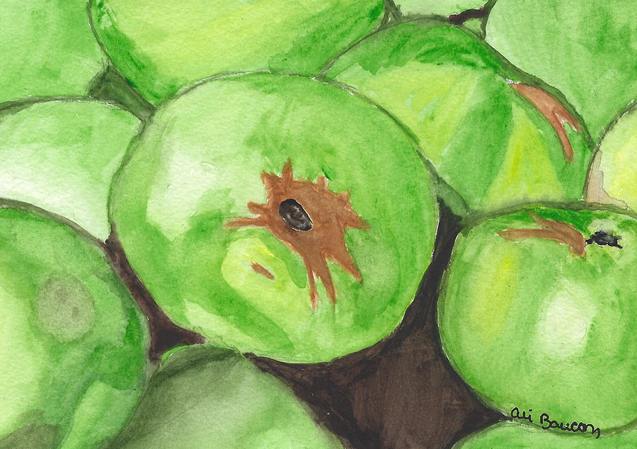 Green Delight Watercolor Painting of a Pile of Green Apples Painting by Ali Baucom
