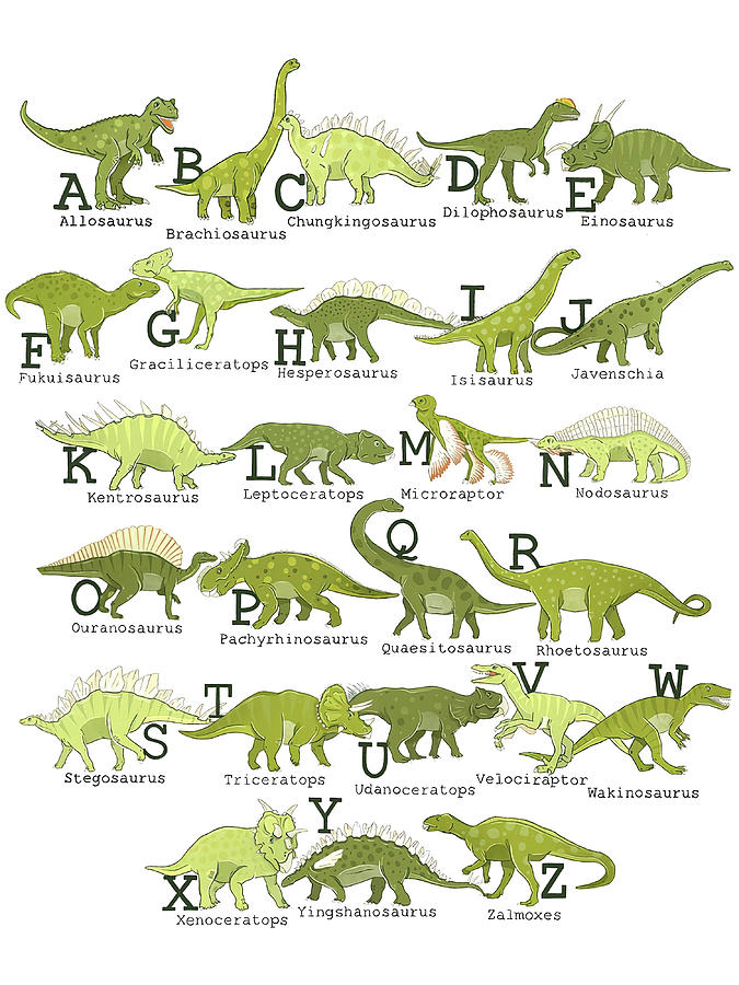 Green Dinosaur Alphabet Poster green Painting by Danielle Pete - Fine ...