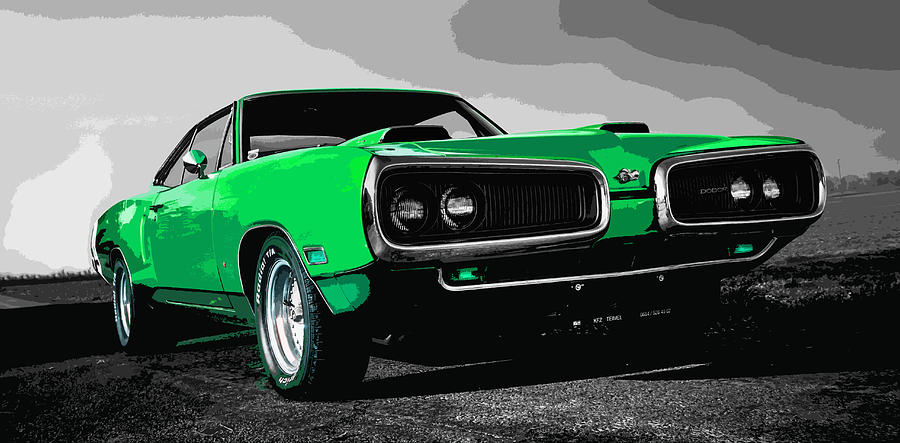 Car Digital Art - Green Dodge SuperBee by Thespeedart